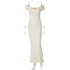 Short sleeve off shoulder ruffle ruched maxi dress