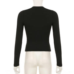 Long sleeve cross front hollow out fishnet patchwork top