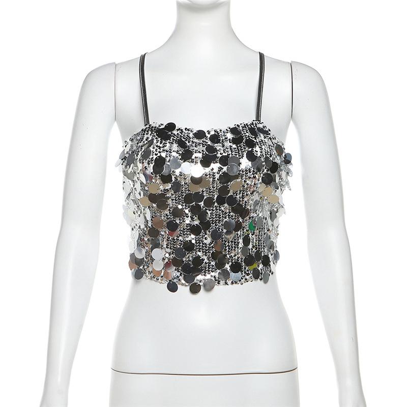 Glitter cross back self tie cami top