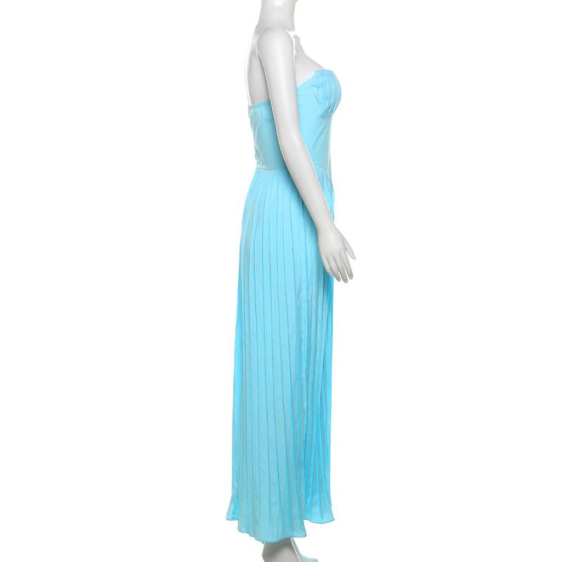 Sweetheart neck backless ruched solid maxi dress