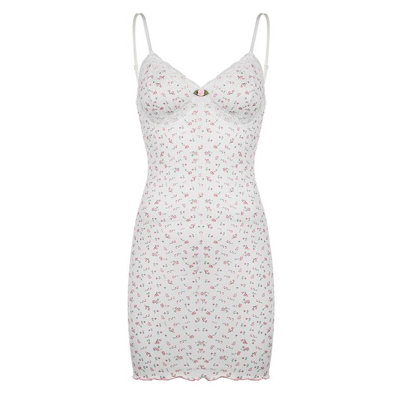 Textured print flower applique ruffle cami mini dress