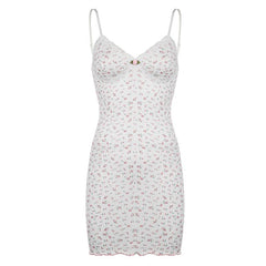 Textured print flower applique ruffle cami mini dress