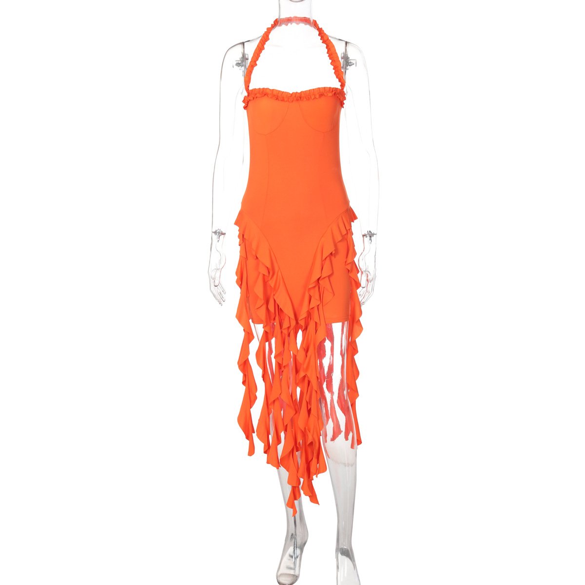 Halter ruffle backless midi dress