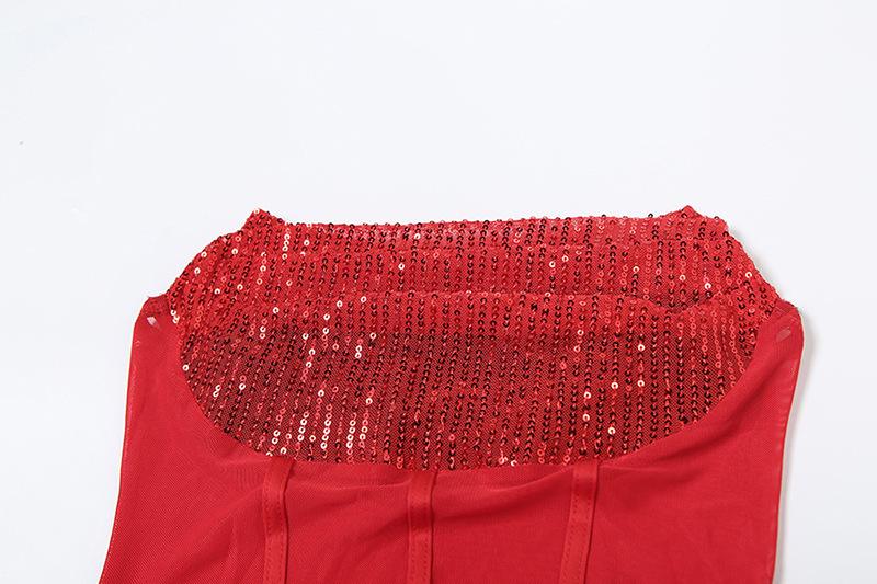 Glitter mesh patchwork tube mini dress