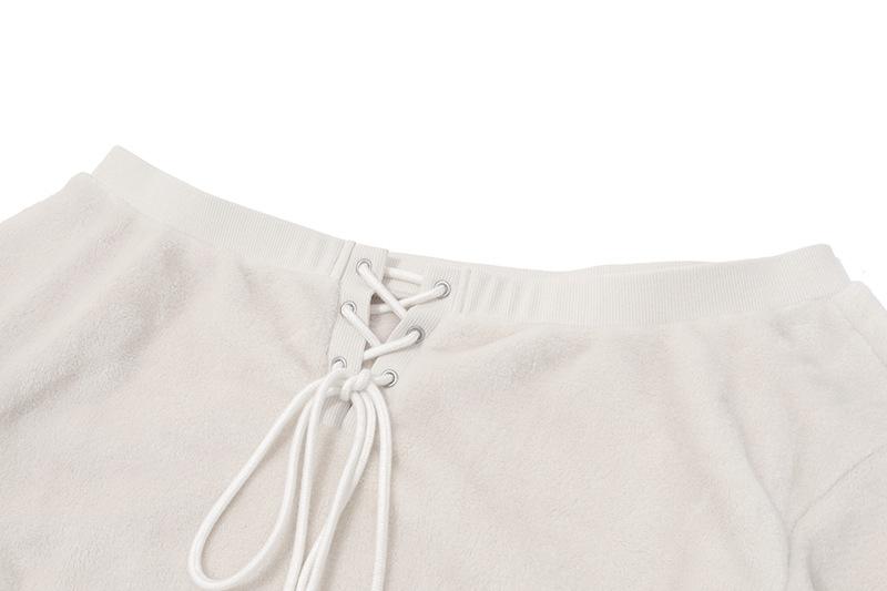 Off shoulder long sleeve fluffy self tie top
