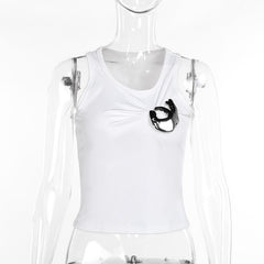 Metal applique ruched solid tank top