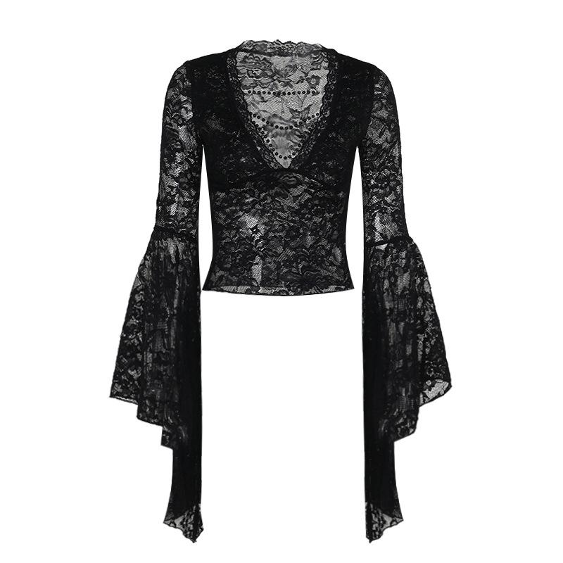 Long sleeve v neck lace top