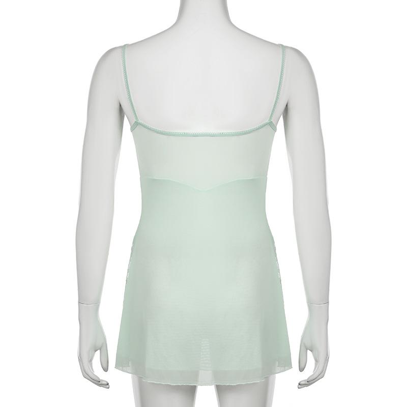 Lace mesh patchwork knotted solid cami top