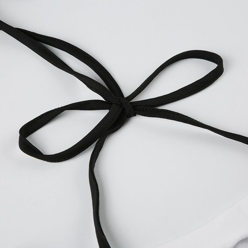 Halter v neck long sleeve bowknot top
