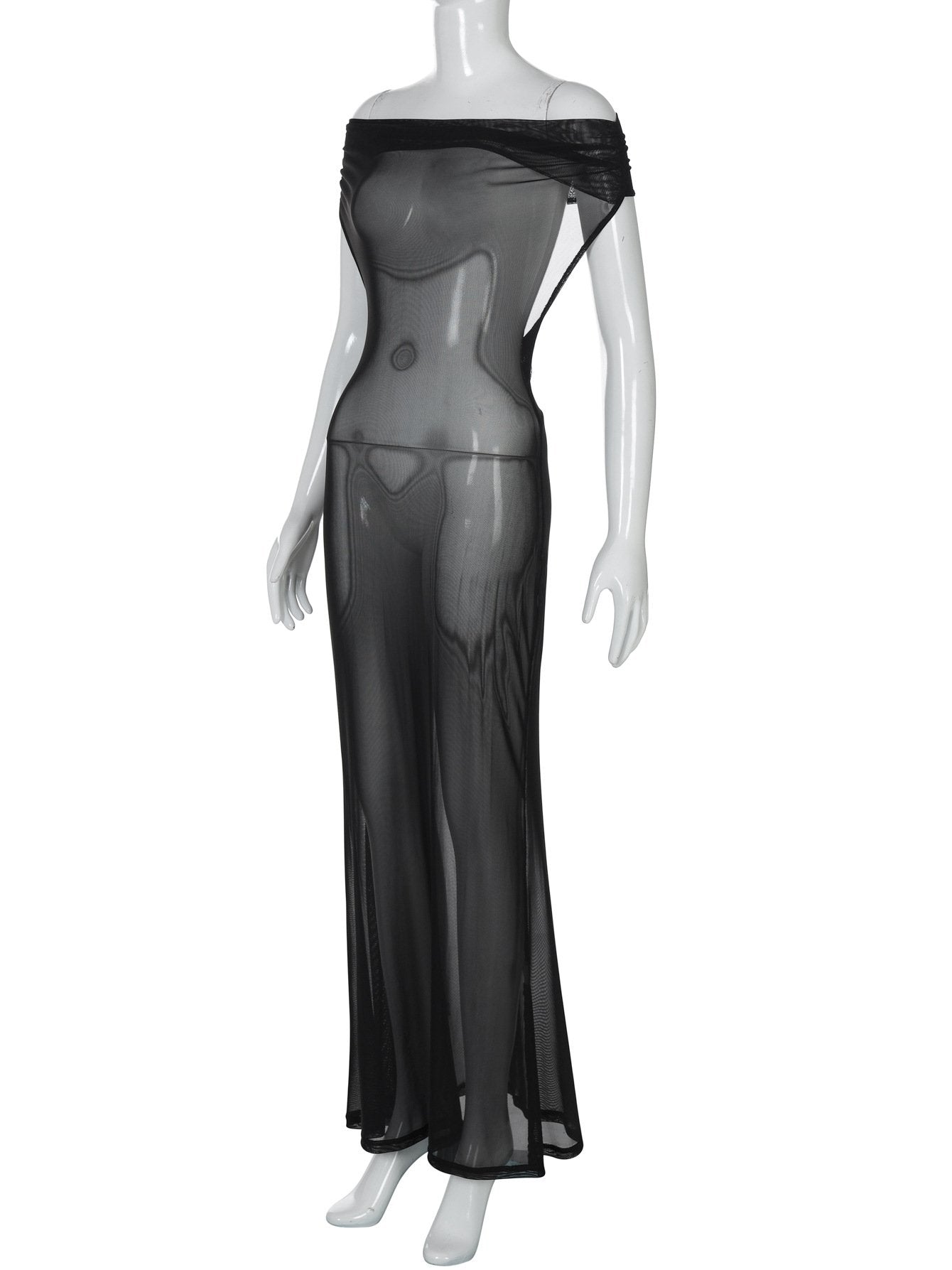 Off shoulder mesh backless maxi dress