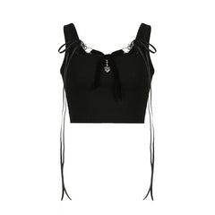 Bowknot ribbon heart applique ribbed crop top