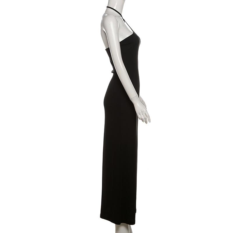 Halter Hollow out irregular solid maxi dress