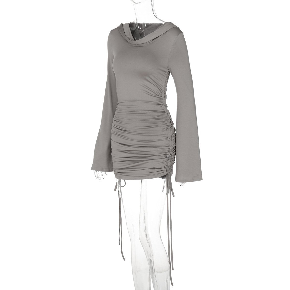 Hoodie long sleeve ruched drawstring mini dress
