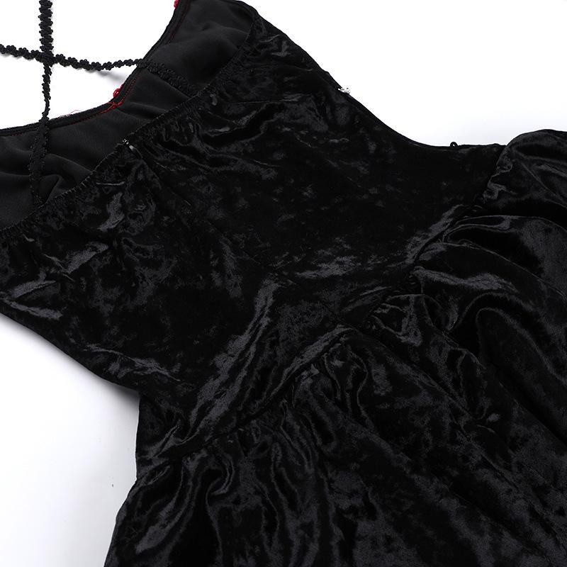 V neck beaded velvet cami mini dress