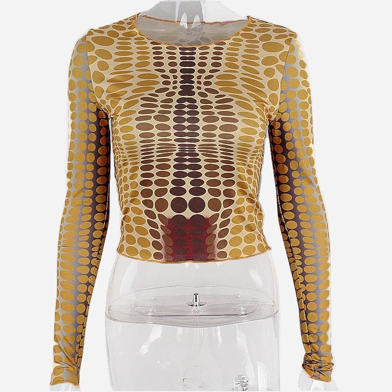 Contrast polka dot round neck long sleeve top