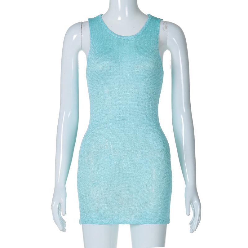 Sleeveless u neck knitted solid mini dress  | red tango dress