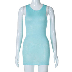 Sleeveless u neck knitted solid mini dress  | red tango dress