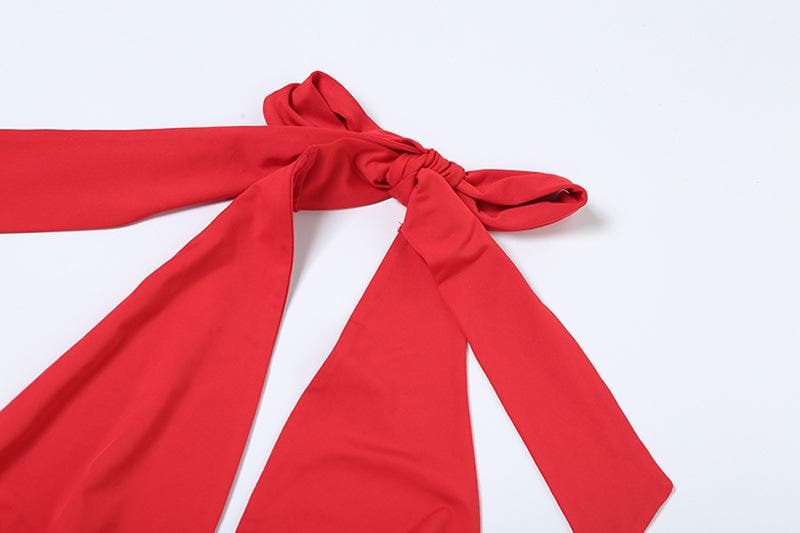 Halter deep v neck ruched backless mini dress  | red tango dress