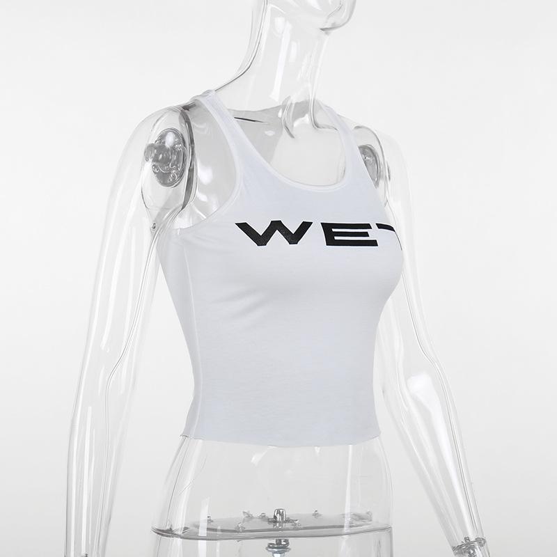 Sleeveless u neck “wetâ€?print tank top