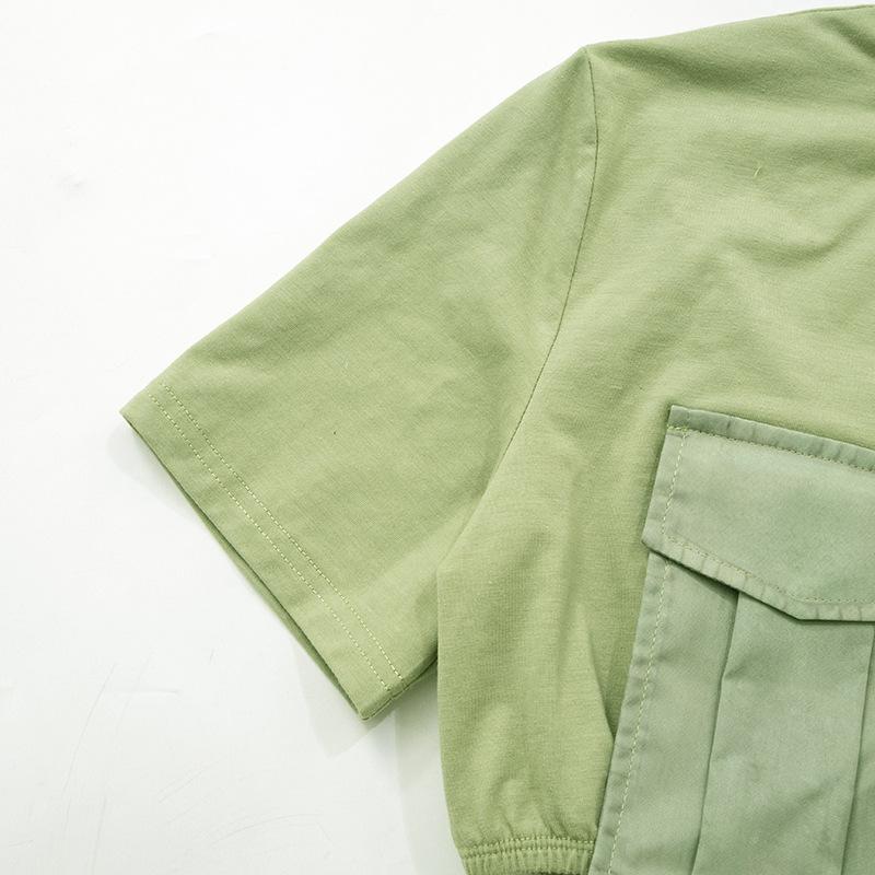 Short sleeve crewneck pocket crop top