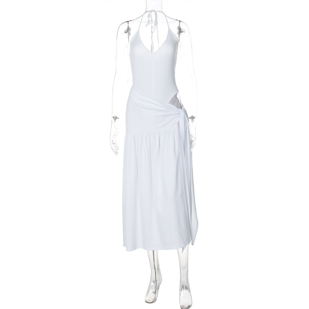 Halter v neck knotted slit maxi skirt set