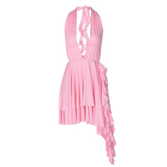 Halter low cut ruffle ruched mini dress