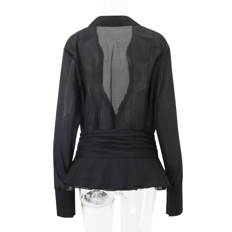 Button turnover collar long sleeve solid mini skirt set