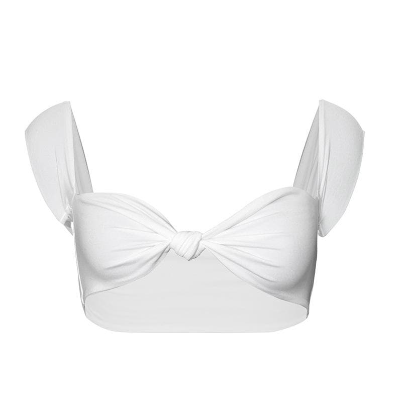 Cap sleeve ruched sweetheart neck crop top