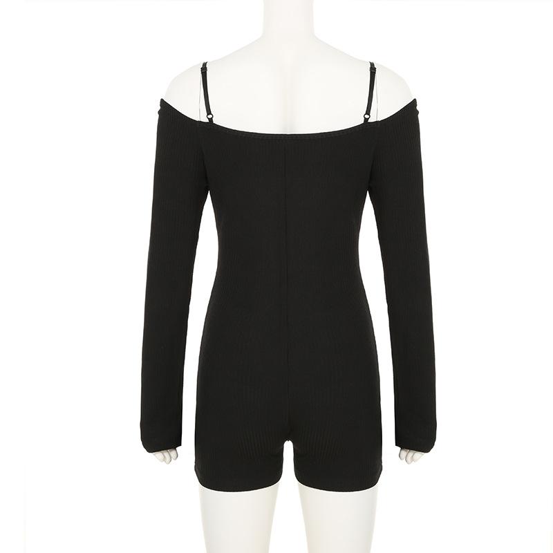 Off shoulder long sleeve solid romper