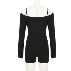 Off shoulder long sleeve solid romper