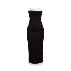 Zip-up backless patchwork contrast tube maxi dress