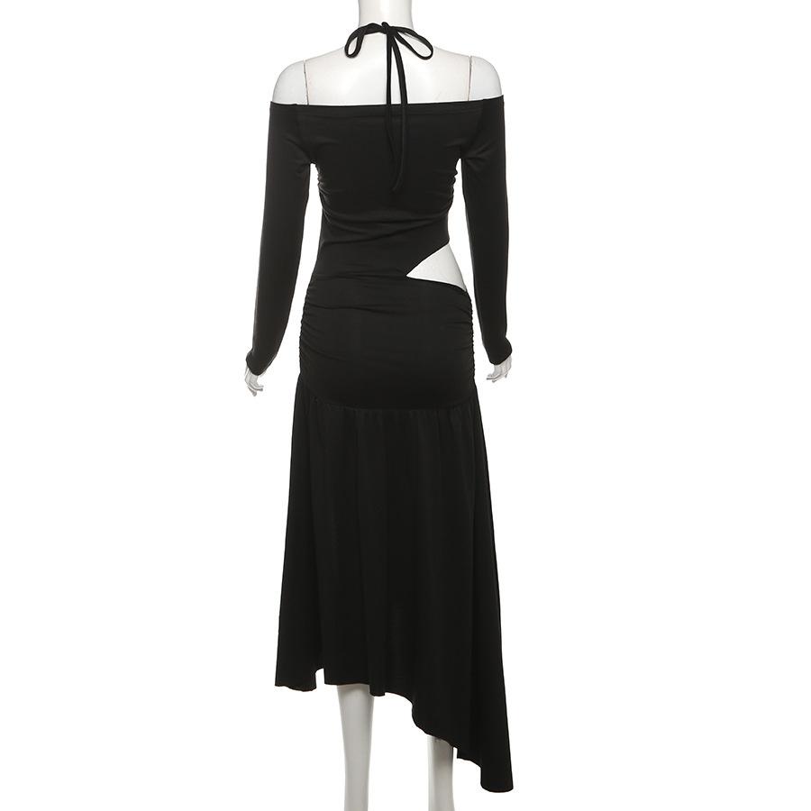 Halter long sleeve off shoulder hollow out maxi dress