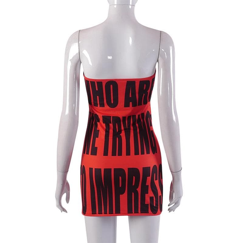 Sleeveless contrast print backless tube mini dress  | red tango dress