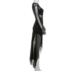 Long flared sleeve mesh maxi dress