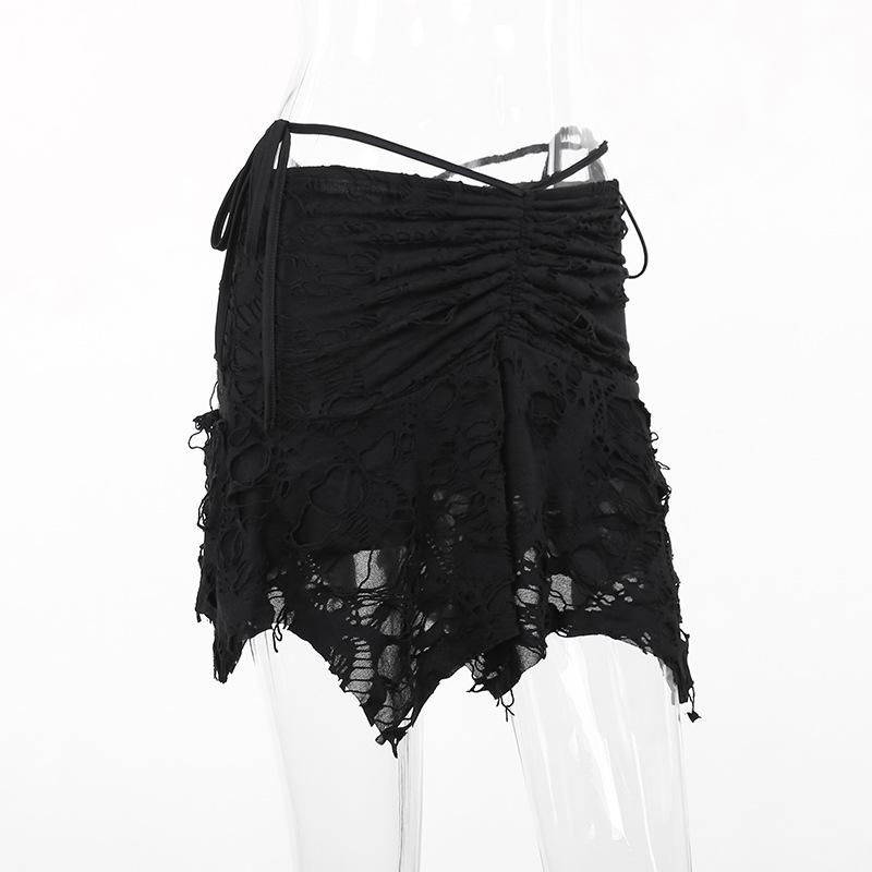 Ruched ripped knotted textured mini skirt