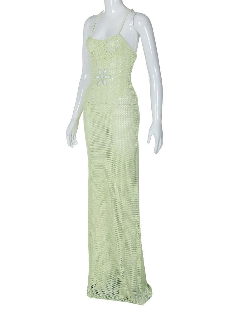 Knitted cross back see through cami maxi dress  | black rave dress