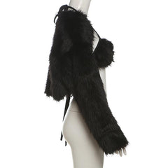 Long sleeve halter fluffy 2 piece coat top