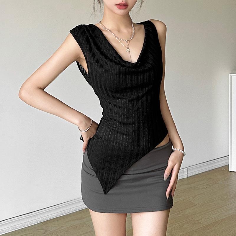 Cowl neck textured irregular solid top