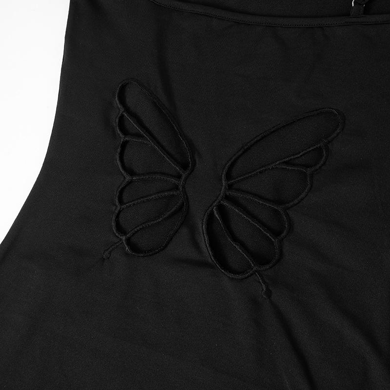 U neck butterfly pattern hollow out cami maxi dress  | red tango dress