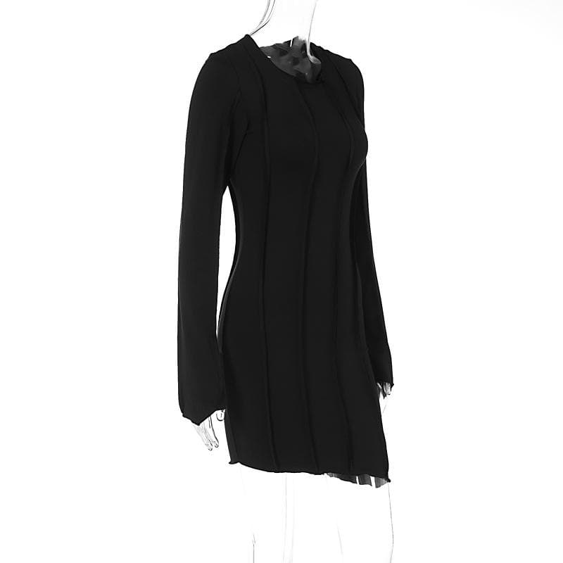 Stitch crewneck long sleeve solid mini dress  | red tango dress