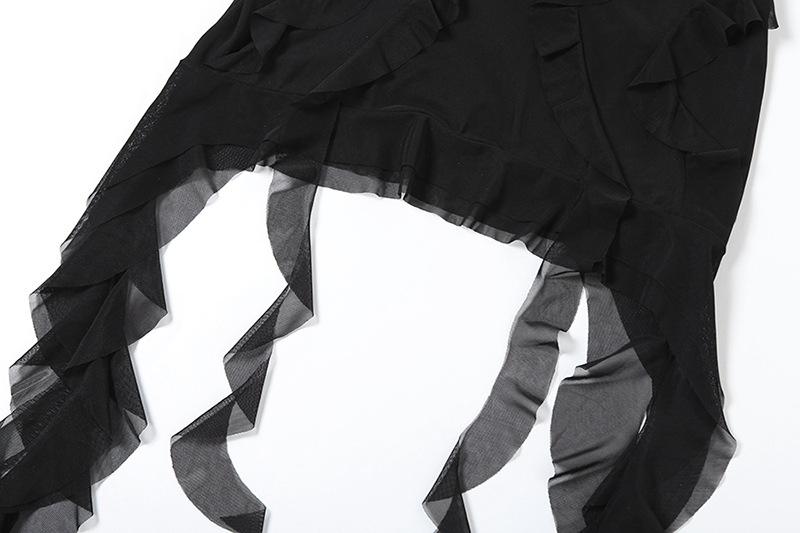 Ruffle mesh solid mini skirt