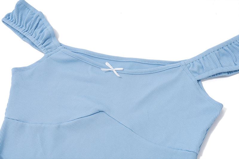 Ruched u neck bowknot ribbed cami top