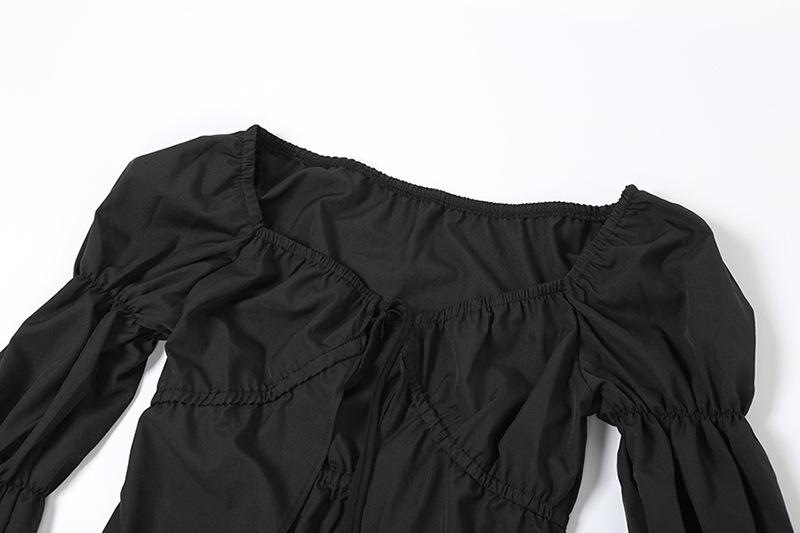Long puff sleeve self tie crop top