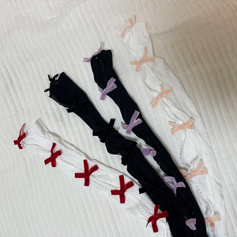Lace bowknot hollow out contrast gloves