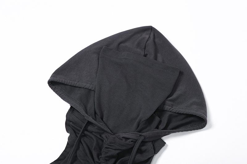 Sleeveless hoodie drawstring cross front ruched top