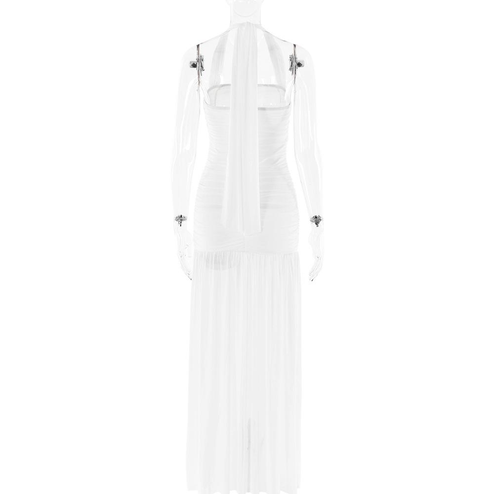 Halter ruched backless solid maxi dress