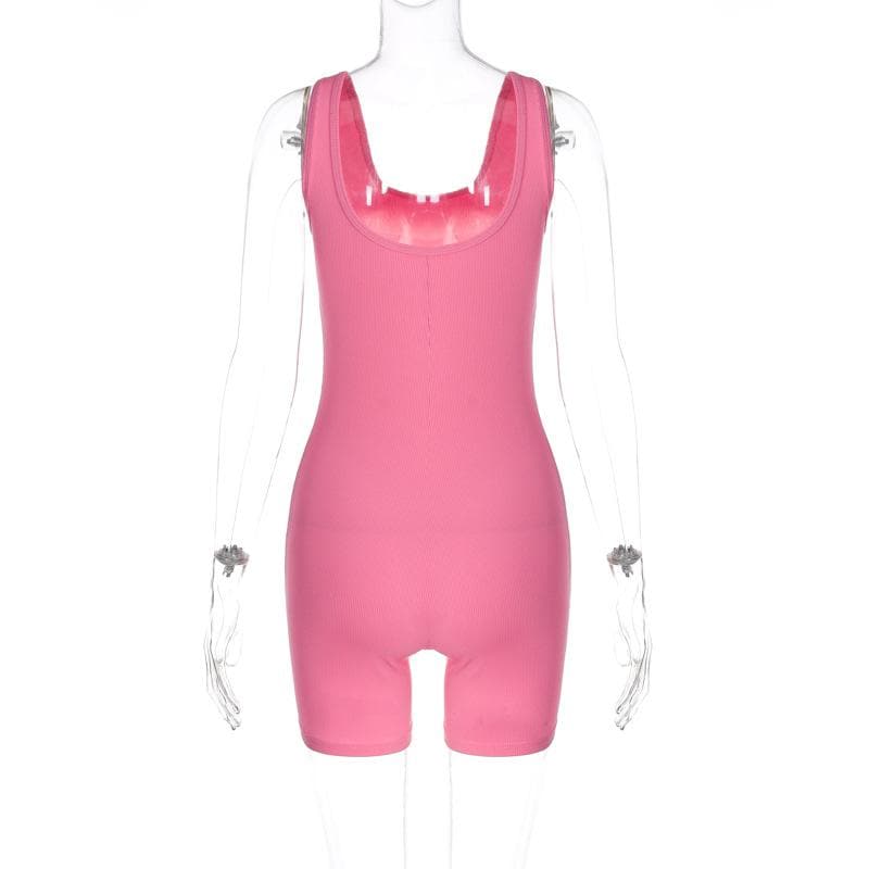Ribbed sleeveless u neck solid romper