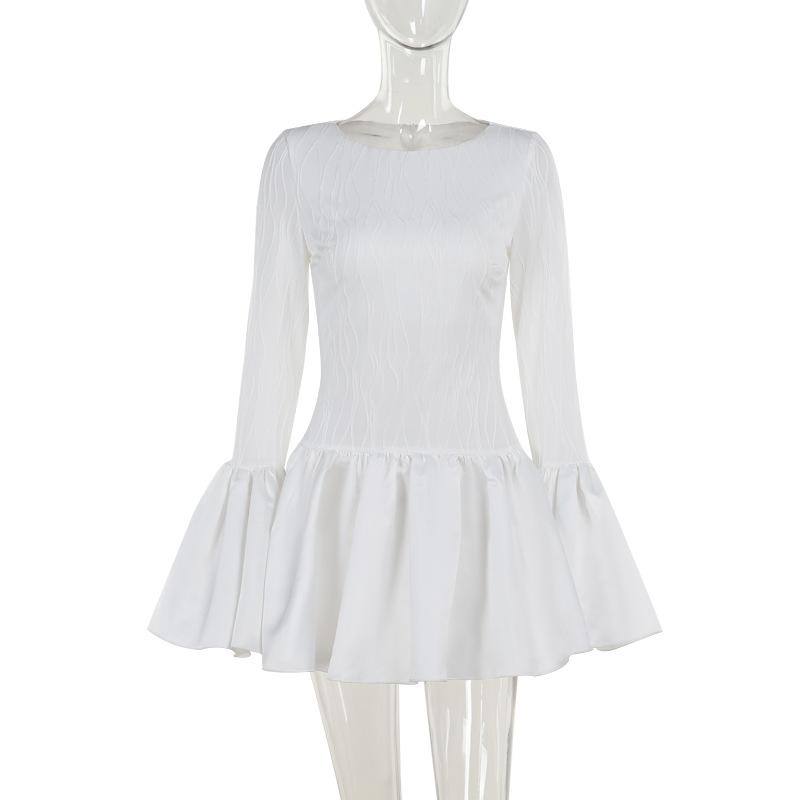 Long flared sleeve ruffle mini dress