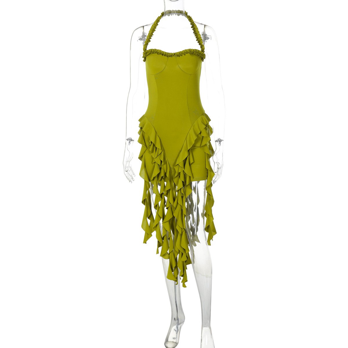 Halter ruffle backless midi dress