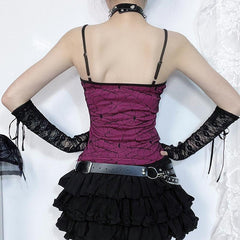 Cobweb pattern beaded backless cami top